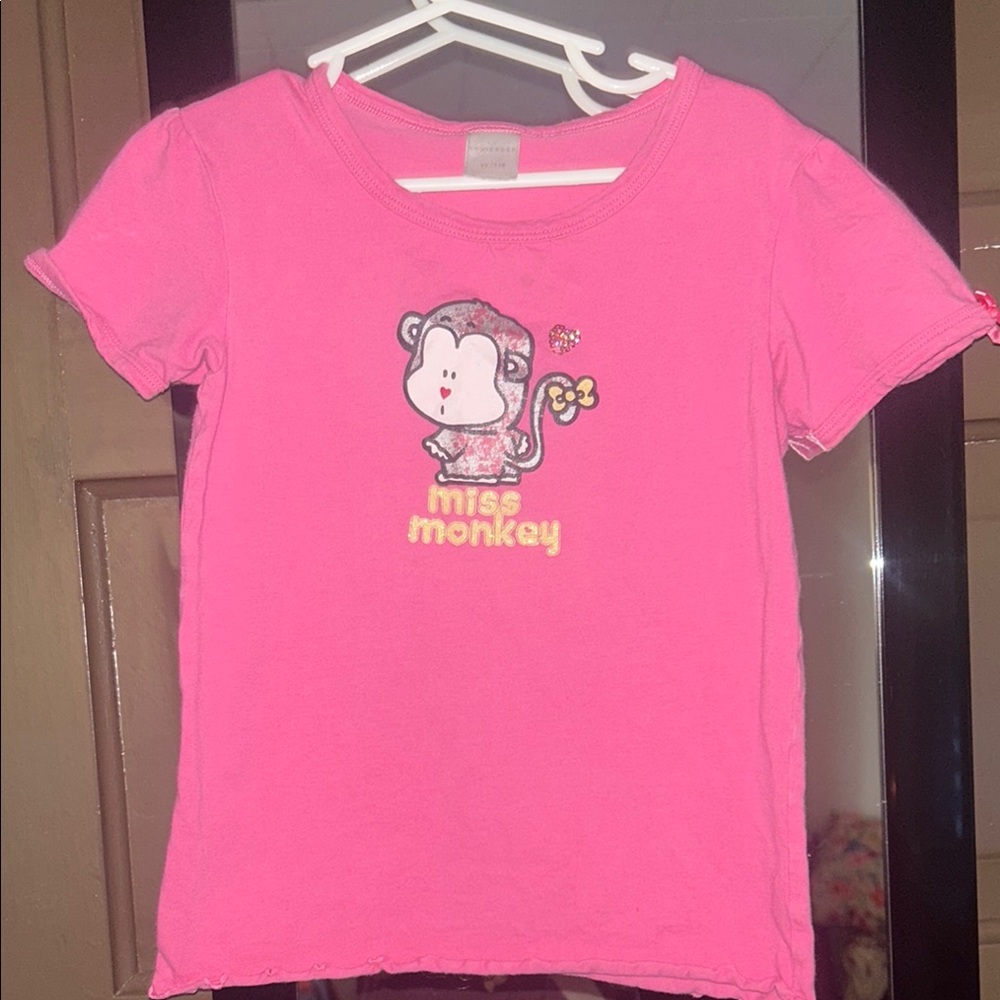 Miss Monkey Pink Kids T-Shirt; 5Y/116